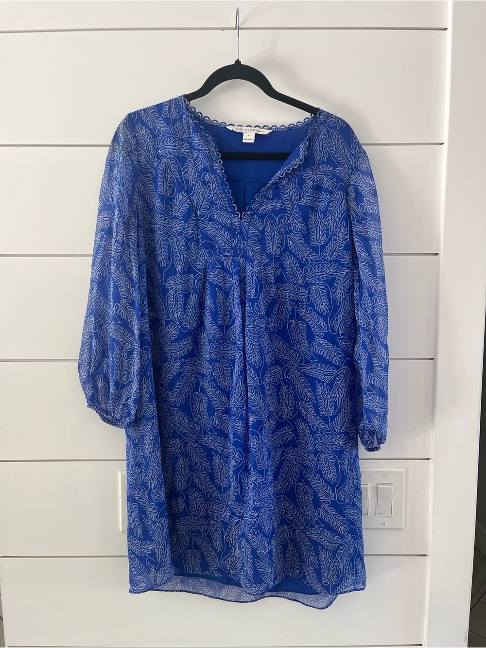 Diane Von Furstenberg Royal Blue Printed V-Neck Tunic